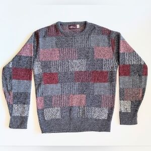 Cellin Crewneck Pullover Sweater Mens Medium Gray Red Pink Geometric Pattern